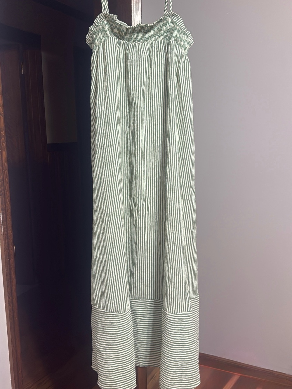 Striped Green Maxi Dress with Smocked Bodice